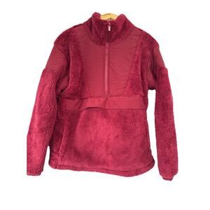 PINK Victoria's Secret Sherpa Jacket Women's L Maroon Red Full Zip New NWT Red